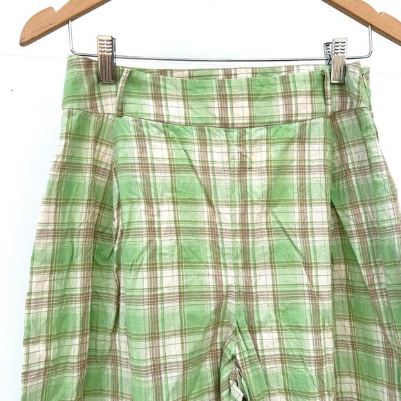 Ali Golden Pleated Pants Lime Green Plaid Cropped Wide Leg Medium High Waisted - Picture 5 of 6